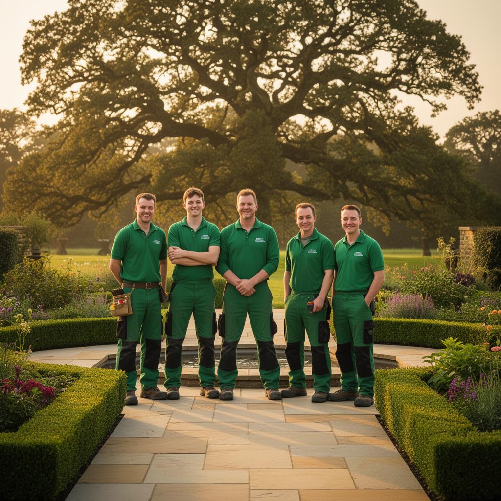 Oakfield Landscaping team standing in a finished Hertfordshire garden