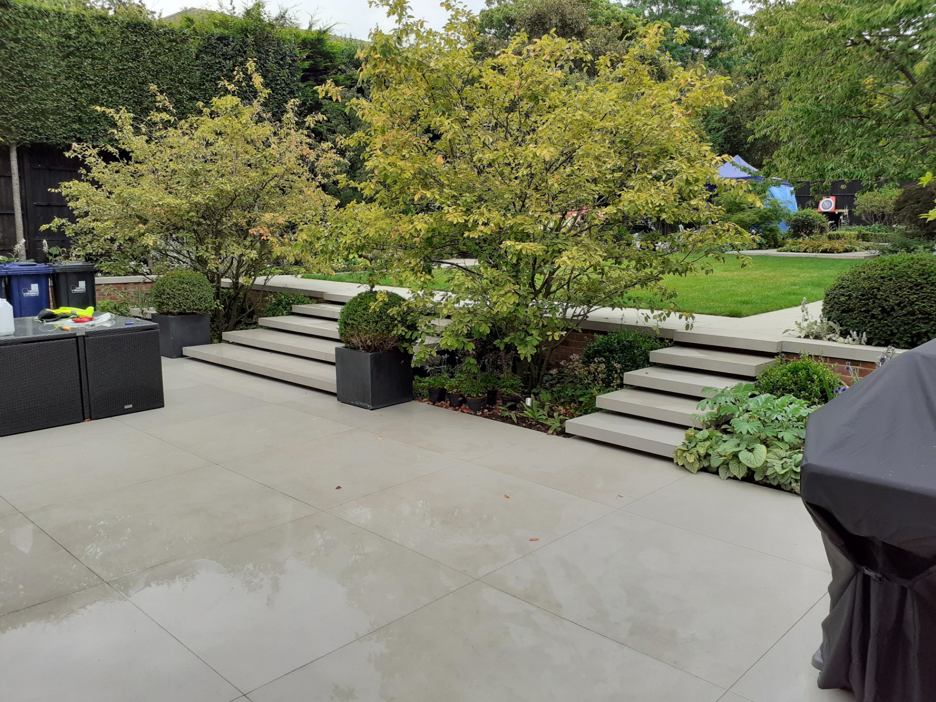 Porcelain Patio with Floating Steps